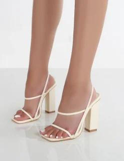 Public Desire Halley Off Pu Strappy Block Heels | Women Barely There Heels