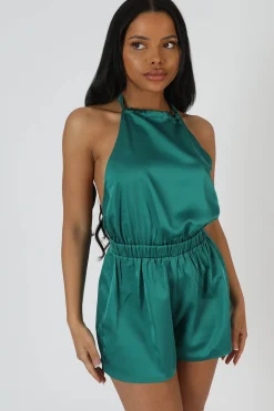 Public Desire Halterneck Satin Playsuit | Women Jumpsuits & Playsuits