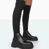 Public Desire Happier Boucle Knit Over The Knee Boots | Women Over The Knee Boots