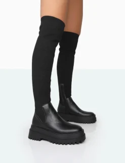 Public Desire Happier Boucle Knit Over The Knee Boots | Women Over The Knee Boots