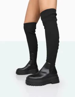 Public Desire Happier Boucle Knit Over The Knee Boots | Women Over The Knee Boots
