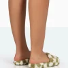 Public Desire Happy And White Checkerboard Fluffy Faux Fur Slider Slippers | Women Sliders