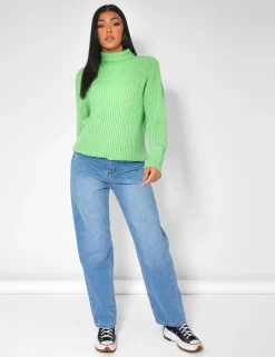 Public Desire High Neck Constrast Stitch Ribbed Knitted Oversized Jumper | Women Knitwear