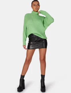 Public Desire High Neck Constrast Stitch Ribbed Knitted Oversized Jumper | Women Knitwear