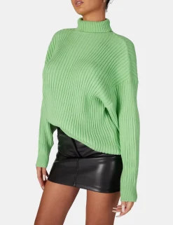 Public Desire High Neck Constrast Stitch Ribbed Knitted Oversized Jumper | Women Knitwear
