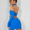 Public Desire High Neck Cut Away Long Sleeve Mini Dress Cobalt | Women Dresses