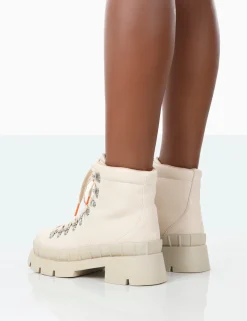 Public Desire Hike There Bone Pu Lace Up Chunky Sole Winter Boots | Women Chunky Boots