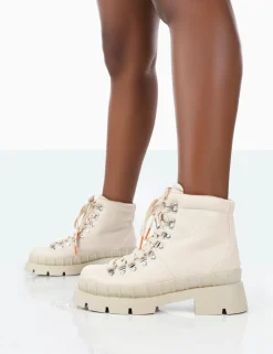 Public Desire Hike There Bone Pu Lace Up Chunky Sole Winter Boots | Women Chunky Boots