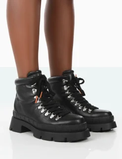 Public Desire Hike There Pu Lace Up Chunky Sole Winter Boots | Women Chunky Boots