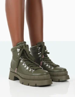 Public Desire Hike There Pu Lace Up Chunky Sole Winter Boots | Women Chunky Boots