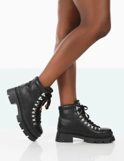 Public Desire Hike There Pu Lace Up Chunky Sole Winter Boots | Women Chunky Boots
