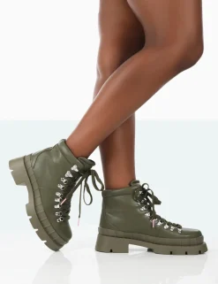 Public Desire Hike There Pu Lace Up Chunky Sole Winter Boots | Women Chunky Boots
