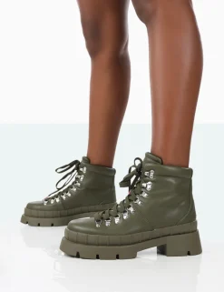 Public Desire Hike There Pu Lace Up Chunky Sole Winter Boots | Women Chunky Boots