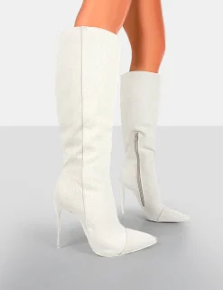 Public Desire Horizon Linen Stiletto Knee High Boots | Women Knee High Boots