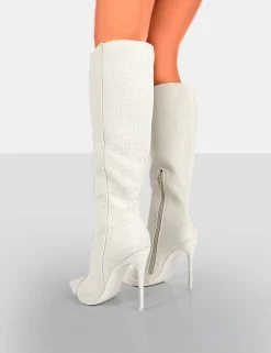 Public Desire Horizon Linen Stiletto Knee High Boots | Women Knee High Boots