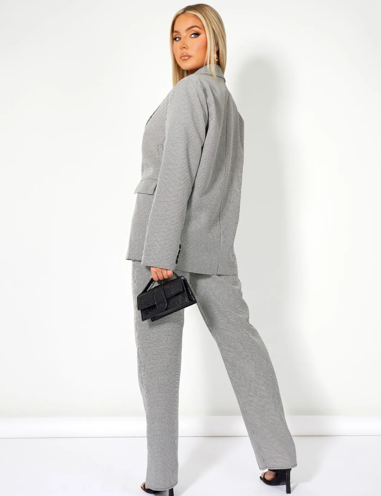 Public Desire Houndstooth Straight Leg Split Hem Trousers | Women Tailoring