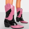 Public Desire Howdy Patent Pointed Toe Western Cowboy Block Ankle Boots | Women Western Boots
