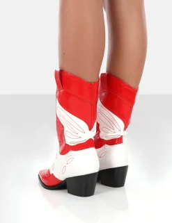 Public Desire Howdy Patent Pointed Toe Western Cowboy Block Ankle Boots | Women Western Boots