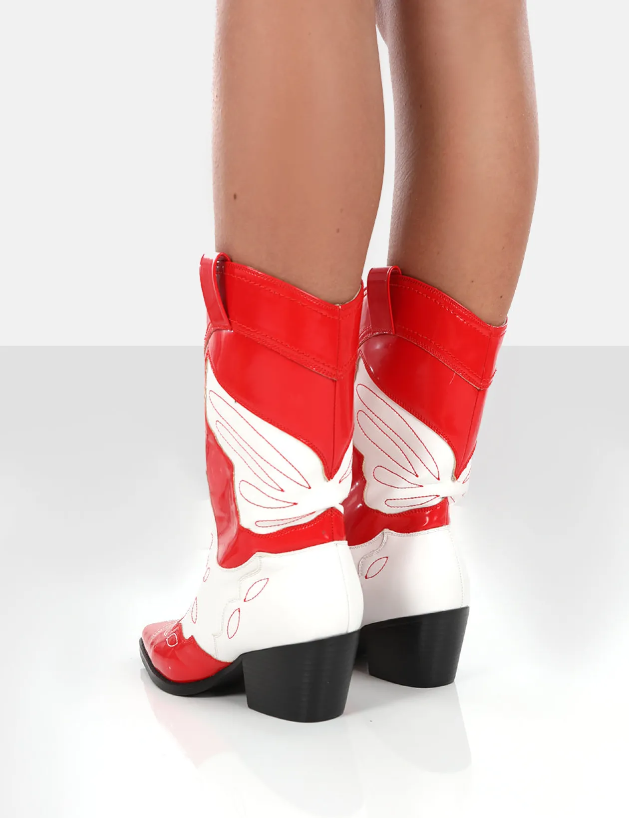 Public Desire Howdy Patent Pointed Toe Western Cowboy Block Ankle Boots | Women Western Boots