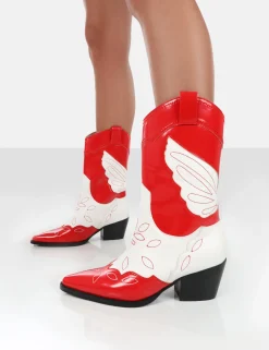 Public Desire Howdy Patent Pointed Toe Western Cowboy Block Ankle Boots | Women Western Boots