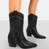 Public Desire Howdy Pu Pointed Toe Western Cowboy Block Ankle Boots | Women Western Boots