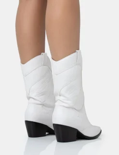 Public Desire Howdy Pu Pointed Toe Western Cowboy Block Ankle Boots | Women Western Boots