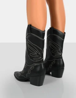 Public Desire Howdy Pu Pointed Toe Western Cowboy Block Ankle Boots | Women Western Boots