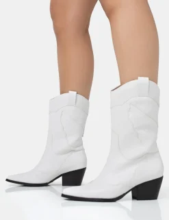 Public Desire Howdy Pu Pointed Toe Western Cowboy Block Ankle Boots | Women Western Boots