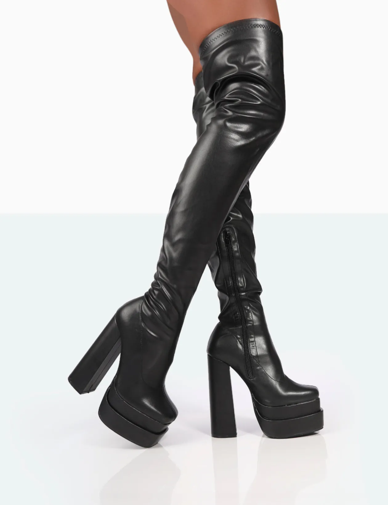 Public Desire Identity Wide Fit Pu Platform Over The Knee Boots | Women Wide Fit Long Boots
