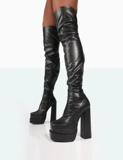 Public Desire Identity Wide Fit Pu Platform Over The Knee Boots | Women Wide Fit Long Boots
