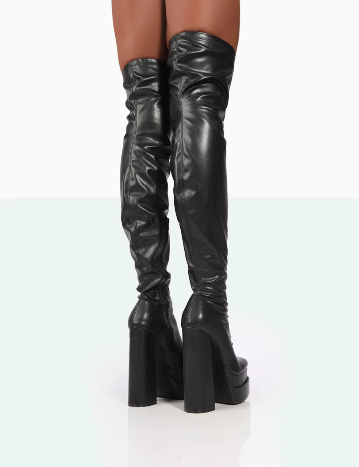 Public Desire Identity Wide Fit Pu Platform Over The Knee Boots | Women Wide Fit Long Boots