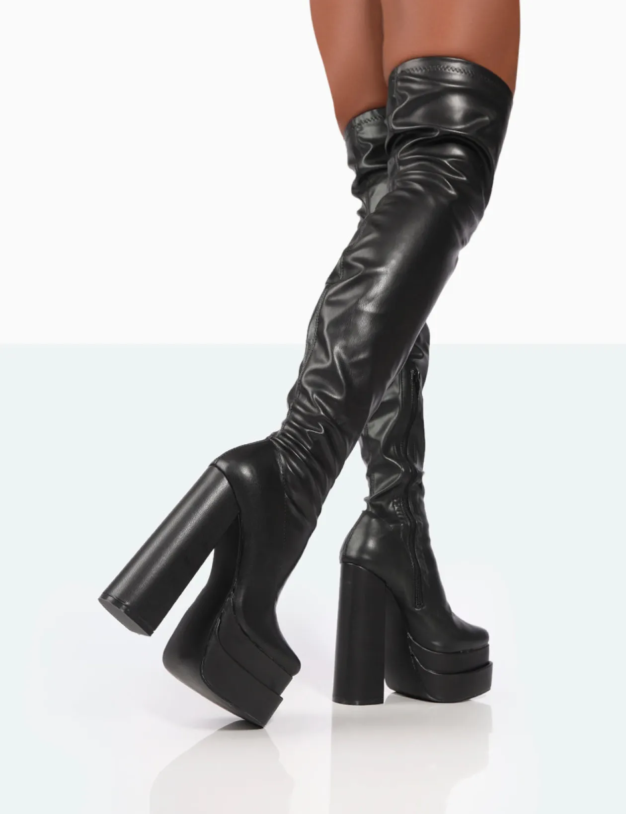 Public Desire Identity Wide Fit Pu Platform Over The Knee Boots | Women Wide Fit Long Boots