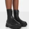 Public Desire Indigo Pu Platform Chunky Sole Zip Through Ankle Boot | Women Ankle Boots