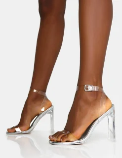 Public Desire Inka Mirror Perspex Round Toe Flat Block Heels | Women Block Heels