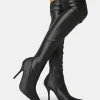 Public Desire Instinct Lycra Pointed Toe Stiletto Thigh High Boots | Women Over The Knee Boots
