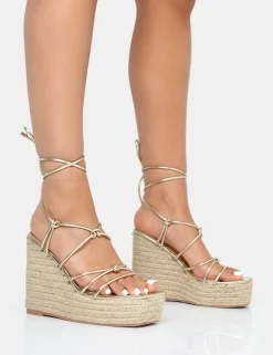Public Desire Islander Lace Up Square Toe High Heeled Sandal Esparille Wedges | Women Wedges