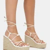 Public Desire Islander Lace Up Square Toe High Heeled Sandal Esparille Wedges | Women Wedges