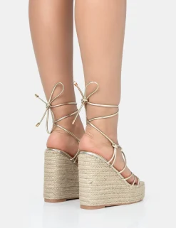 Public Desire Islander Lace Up Square Toe High Heeled Sandal Esparille Wedges | Women Wedges
