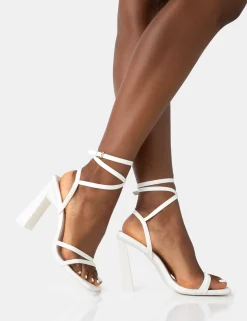 Public Desire Ives Pu Strappy Lace Up Square Toe Slim Block Heels | Women Square Toe Heels