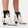 Public Desire Jackson Black Flame Fold Over Pointed Toe Western Ankle Boots | Women Western Boots