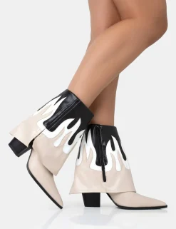 Public Desire Jackson Black Flame Fold Over Pointed Toe Western Ankle Boots | Women Western Boots