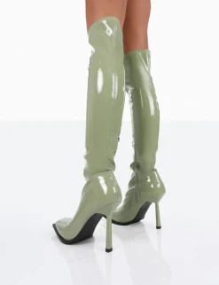 Public Desire Jenine Patent Over The Knee Stiletto Heeled Boots | Women Knee High Boots