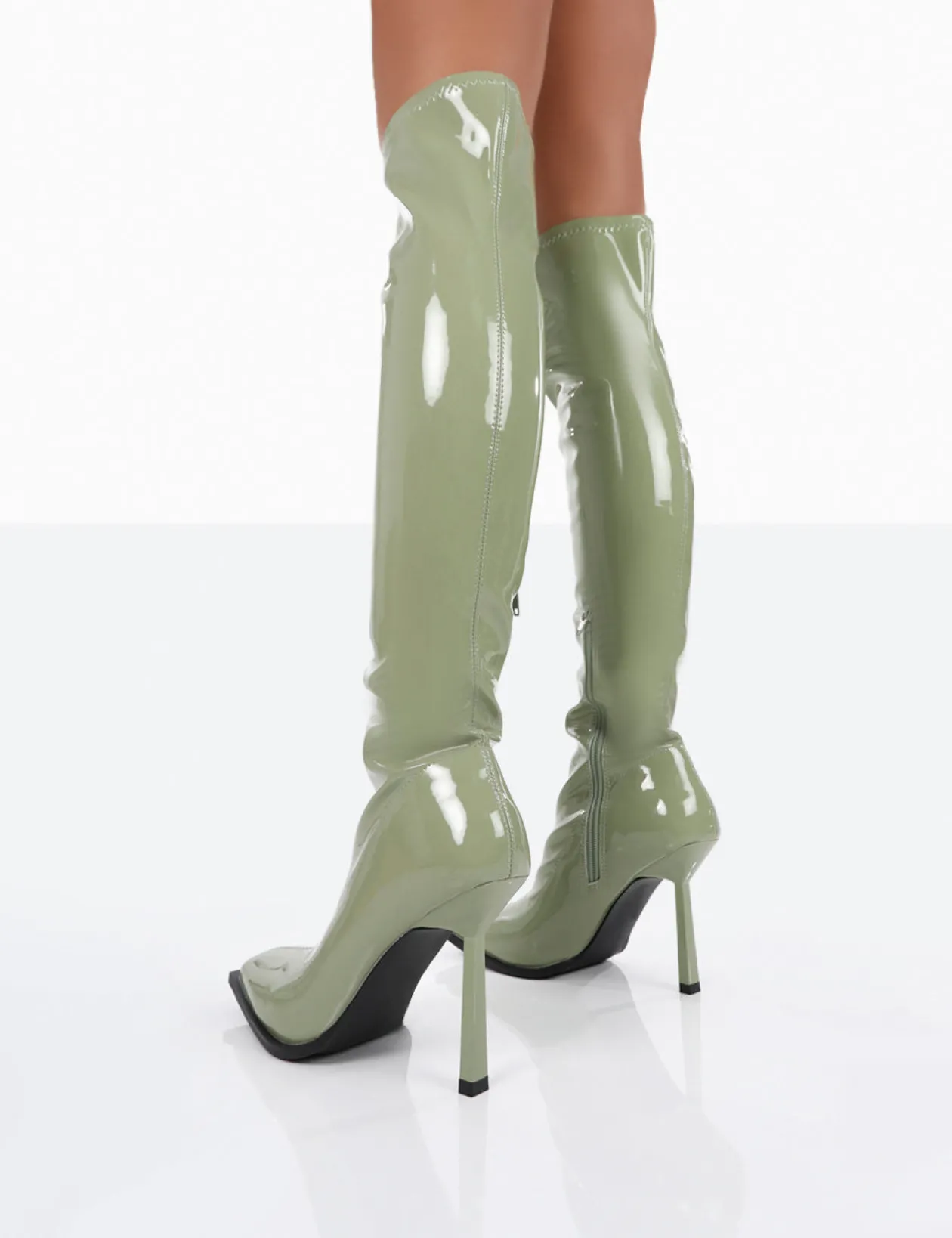Public Desire Jenine Patent Over The Knee Stiletto Heeled Boots | Women Knee High Boots