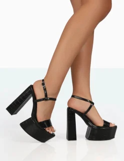 Public Desire Jesse Croc Platform Block High Heels | Women Platform Heels