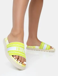 Public Desire Jet Set Embroidered Ibiza Print Slider Sandals | Women Sliders