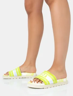 Public Desire Jet Set Embroidered Ibiza Print Slider Sandals | Women Sliders