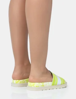 Public Desire Jet Set Embroidered Ibiza Print Slider Sandals | Women Sliders