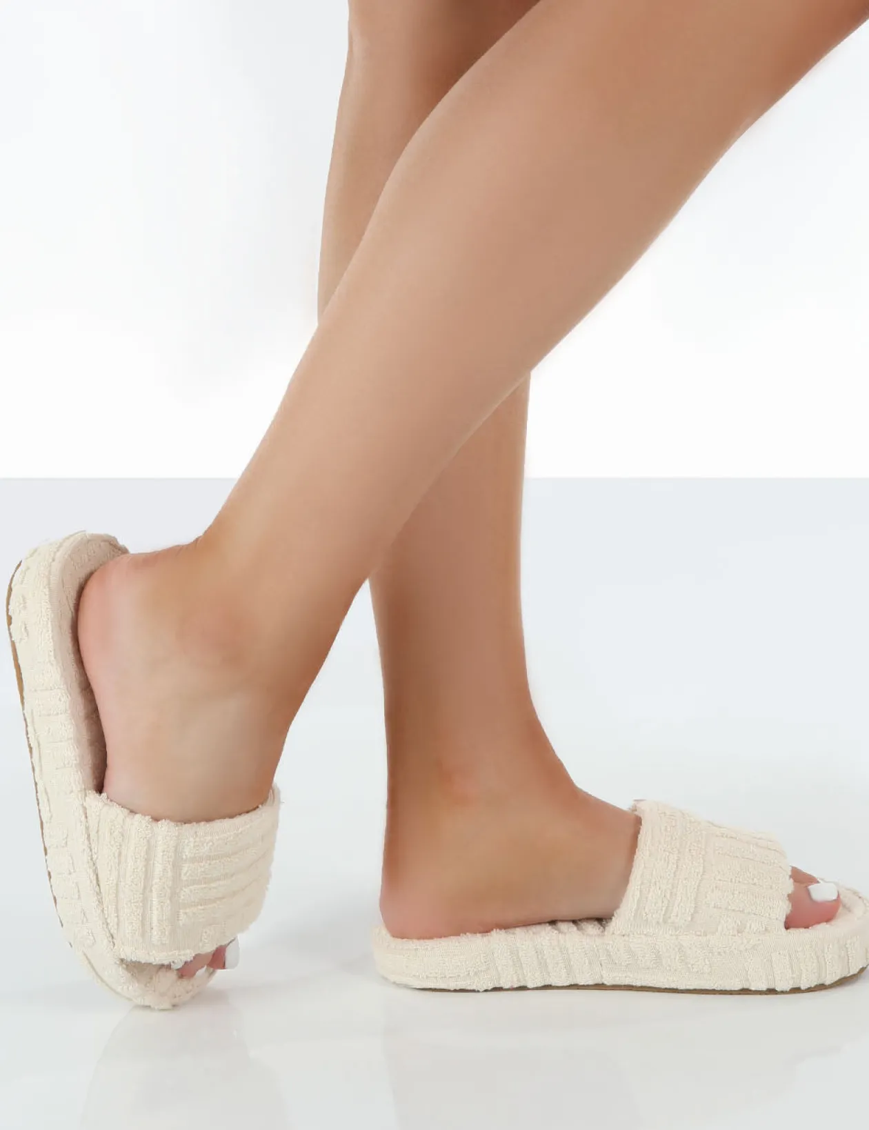 Public Desire Juicy Ecru Terry Towelling Slider Slippers | Women Slippers