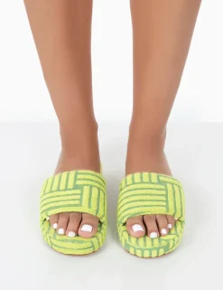 Public Desire Juicy Yellow Terry Towelling Slider Slippers | Women Sliders