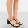 Public Desire Just Realise Pu Strappy Square Toe Mid Block Heeled Sandals | Women Mid Heels